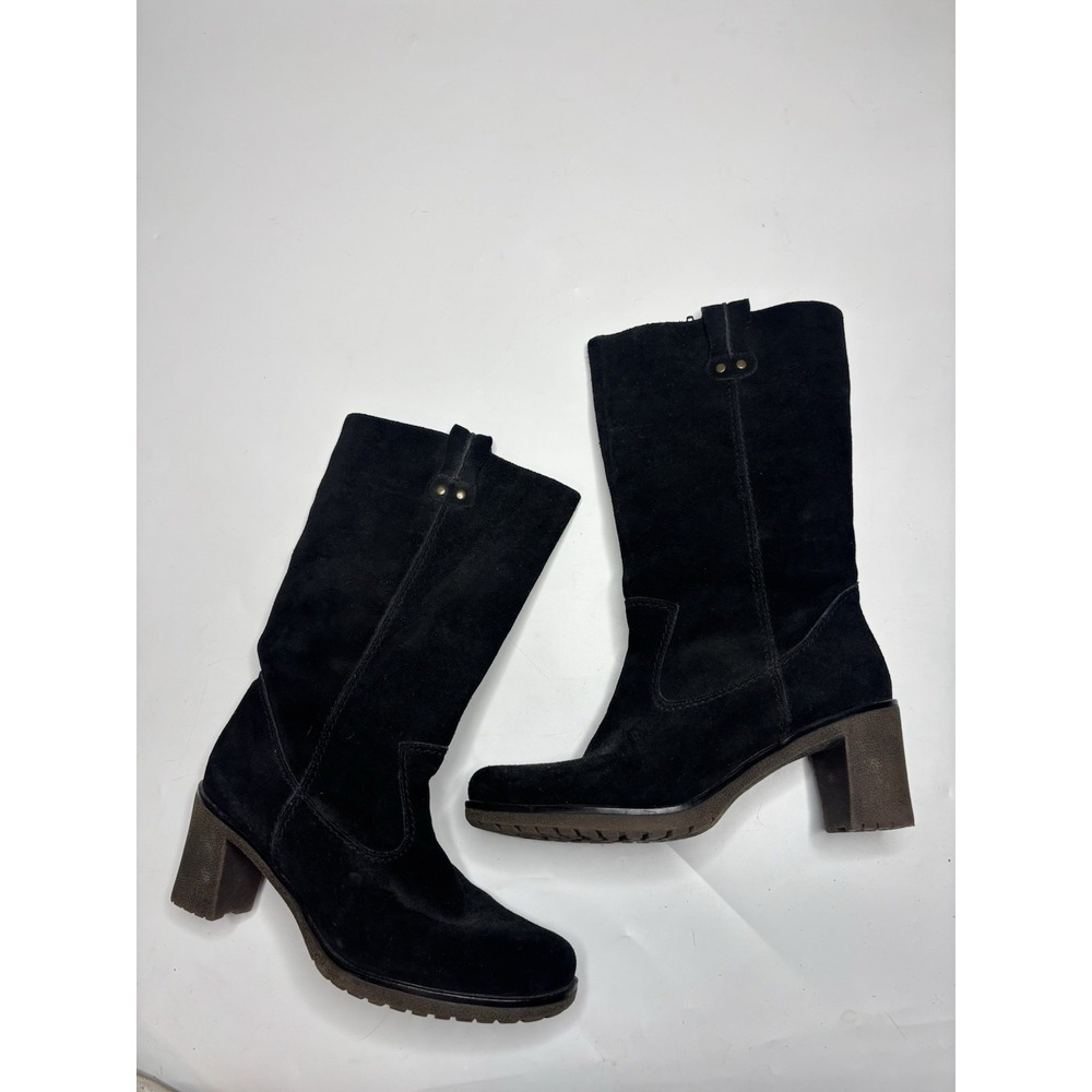 Luftpolster Womens 8.5 US Black Tall‎ Suede Zip Up Chunky Boot Grunge Going Out